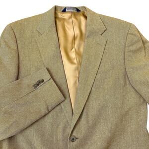 Vintage Lands' End Silk Blazer Jacket Sport Coat Men 42L Golden Tan Preppy USA